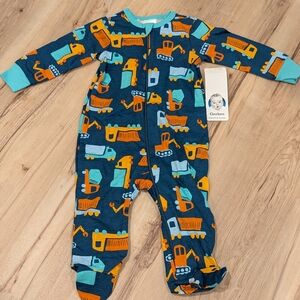 Gerber Zipper Footie - Teal & Orange Construction Print, Size 3-6 Months NWT